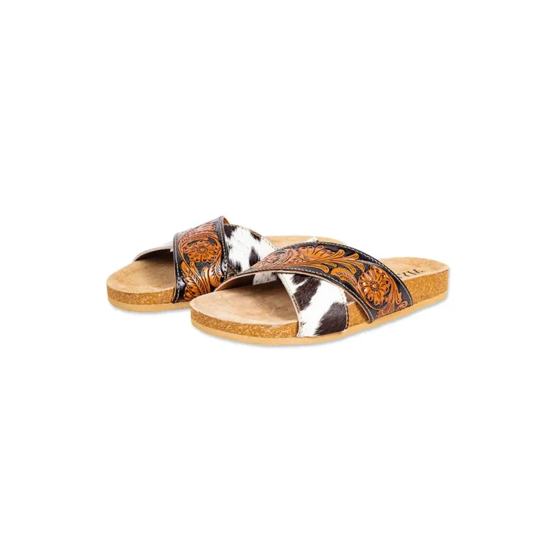Myra Women's Tooled Cowhide Strap Sandal made by Myra Bag