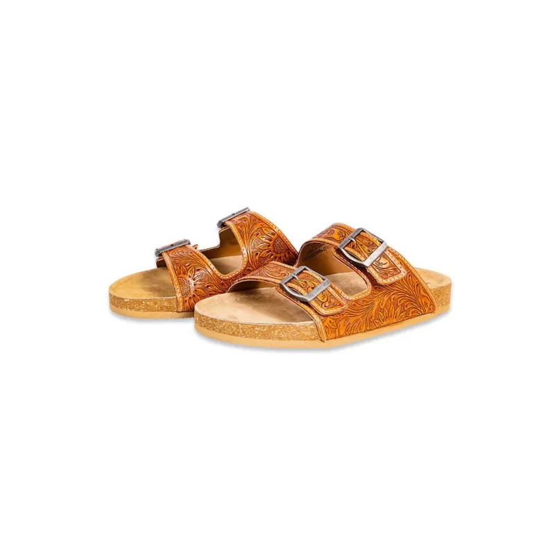 Myra Women's Tooled Double Strap Sandals made by Myra Bag