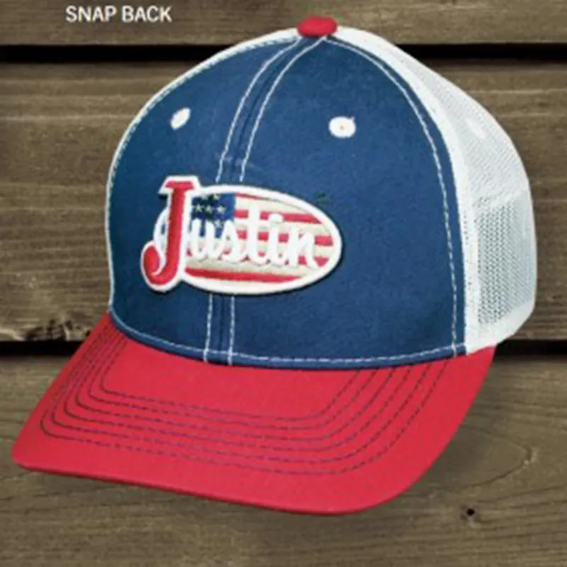 Justin Navy & Red Flag Logo Cap made by Justin Boots