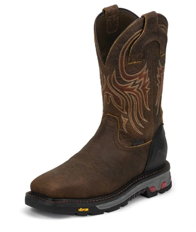 Justin Men's Mahogany Waterproof Steel Toe Workboots made by Western Edge