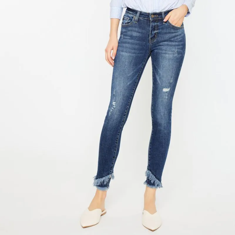 KanCan Women's Mid-Rise Frayed Ankle Skinny Jeans sold by Western Edge