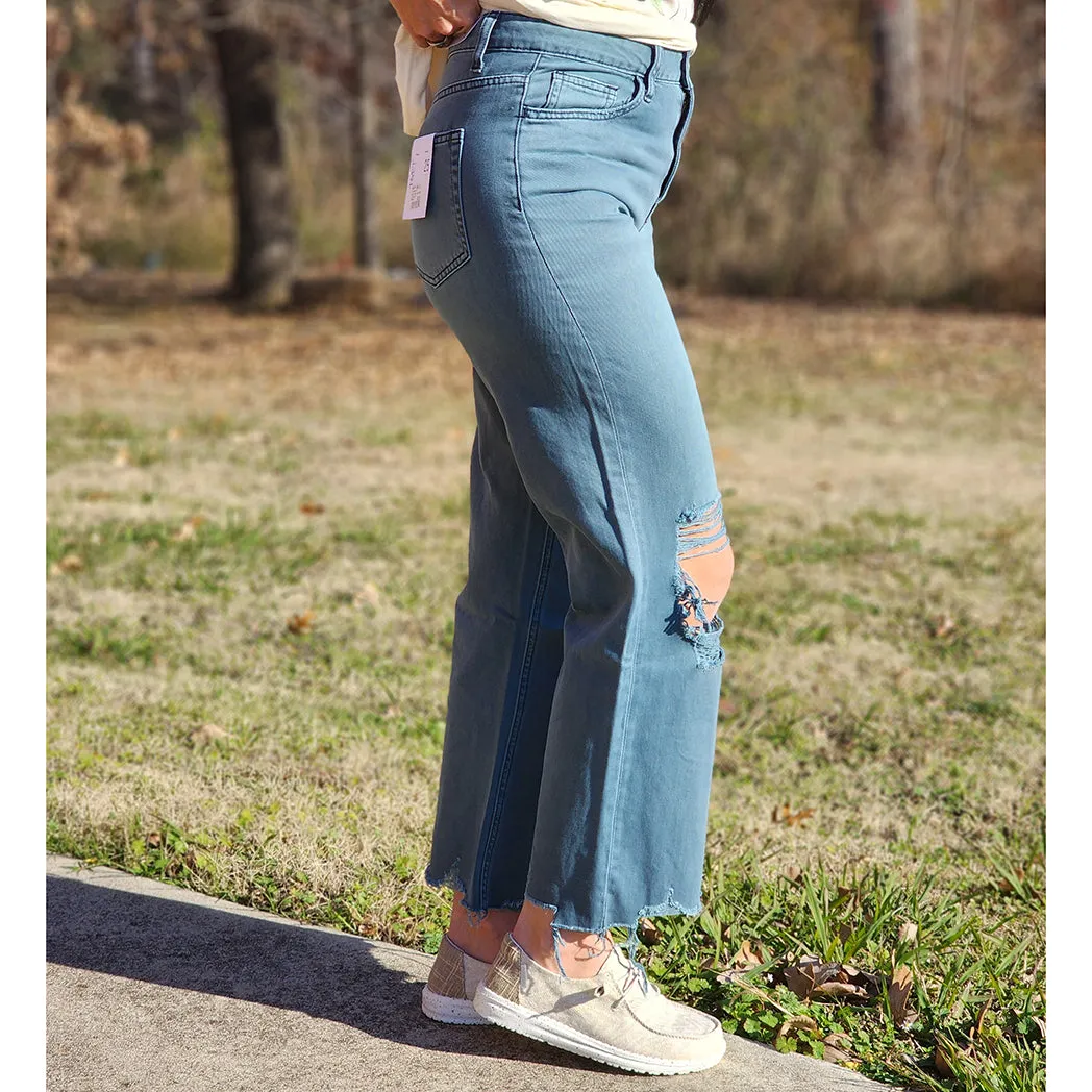 Vervet Blue Grey 90's Distressed Crop Jeans sold by Western Edge product image thumbnail 3