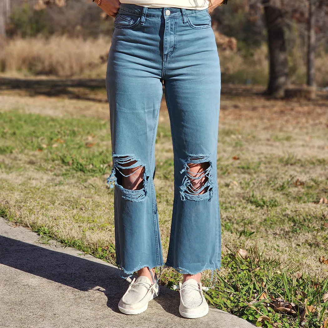 Vervet Blue Grey 90's Distressed Crop Jeans sold by Western Edge