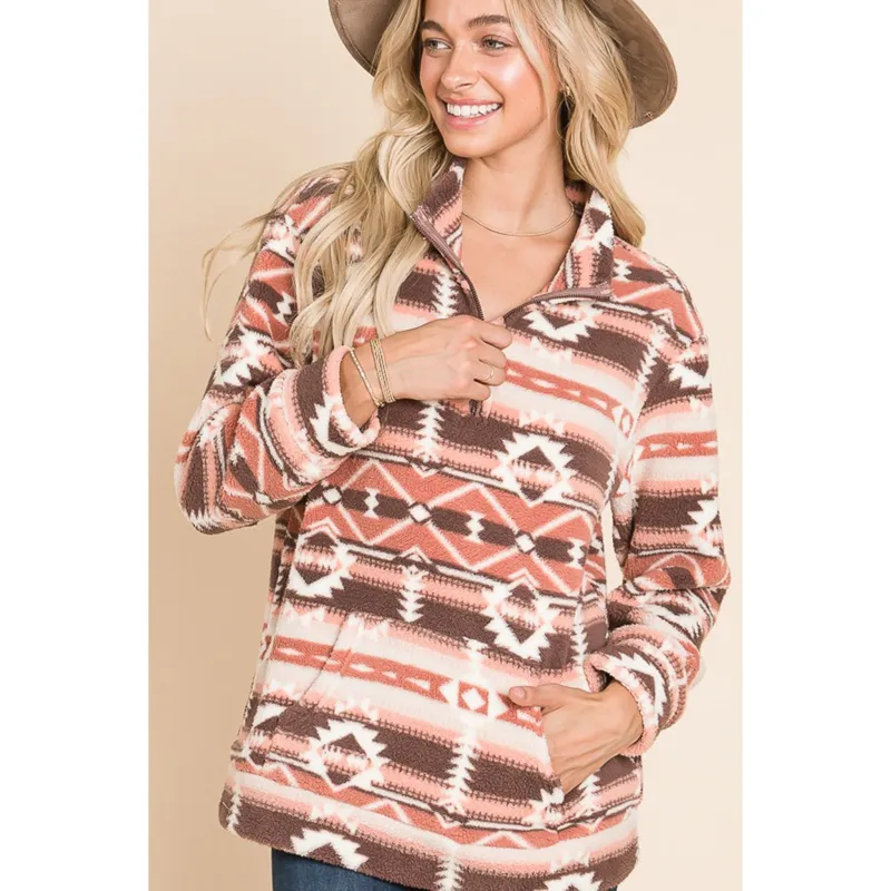 Vanilla Bay Women's Mauve Aztec 1/4 Zip Fleece sold by Western Edge