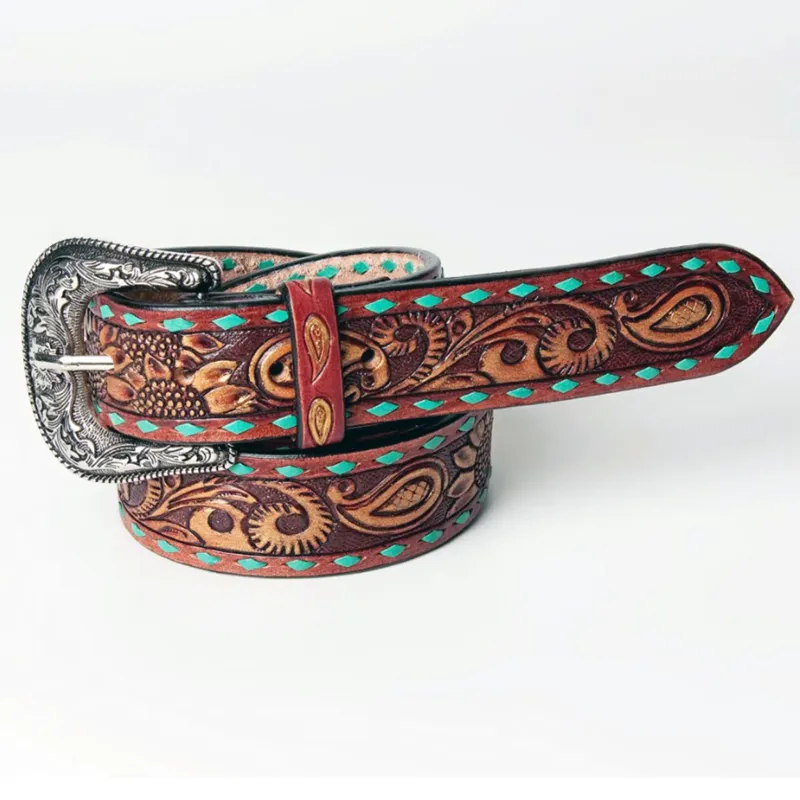 American Darling Women's Tooled Buckstitch Belt made by Western Edge