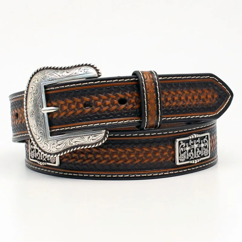 Nocona Men's Embossed 3 Cross Concho Belt made by Nocona