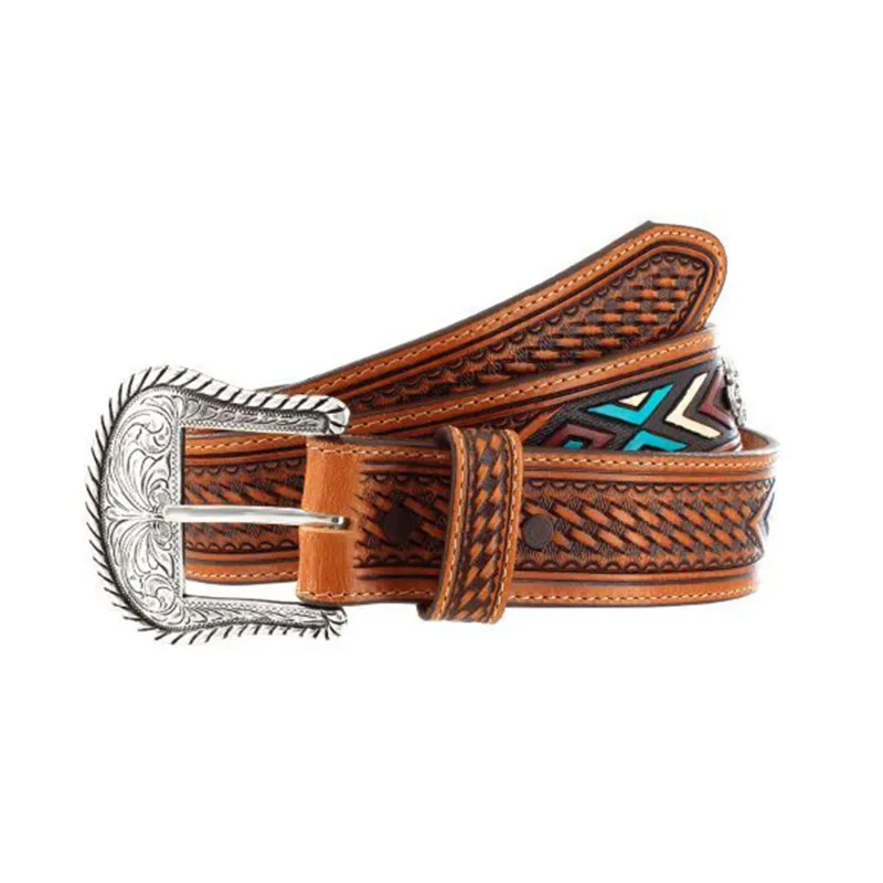 Justin Men's Tan Basket Weave Aztec Belt made by Justin Boots