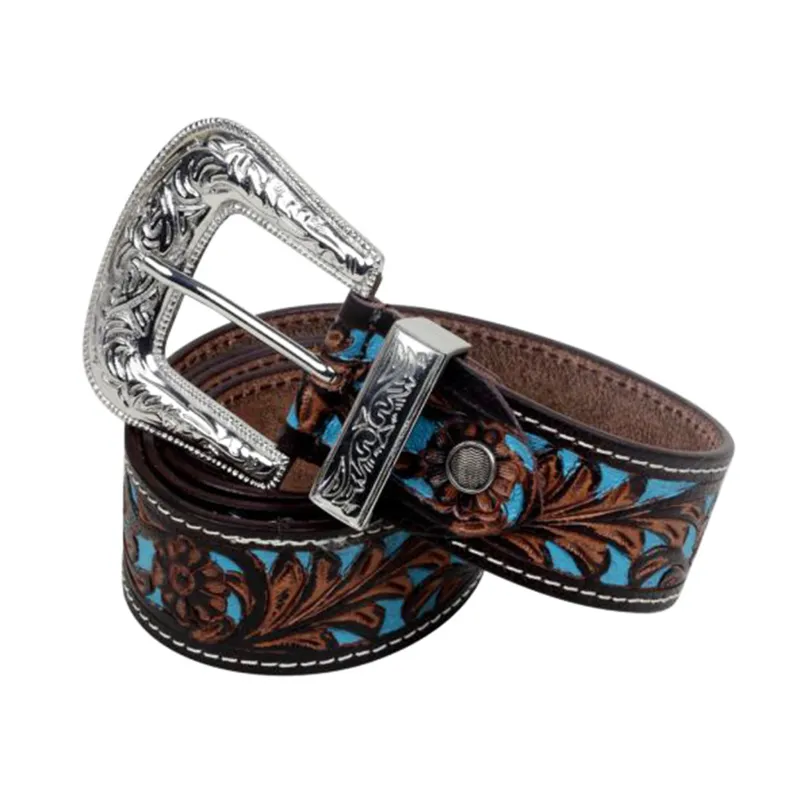 Myra Bags Women's Brown Turquoise Inlay Floral Belt sold by Western Edge
