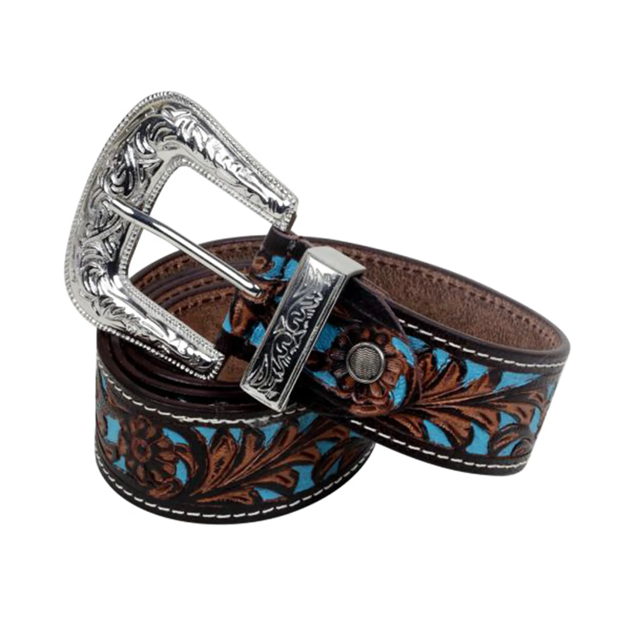 Myra Bags Women's Brown Turquoise Inlay Floral Belt sold by Western Edge
