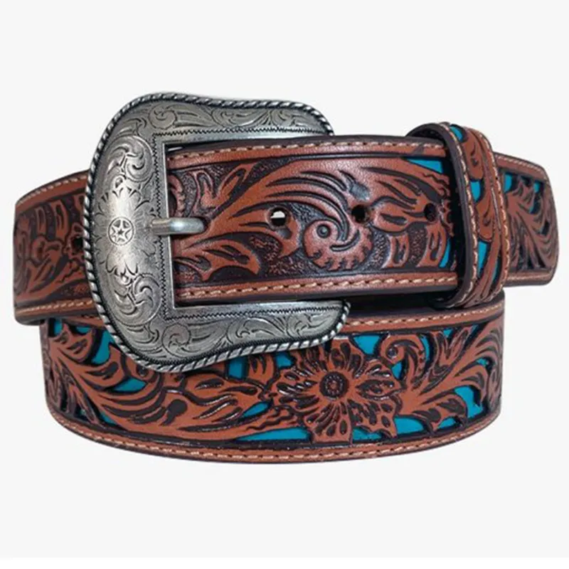 Roper Men's Floral Turquoise Cut Belt made by Roper