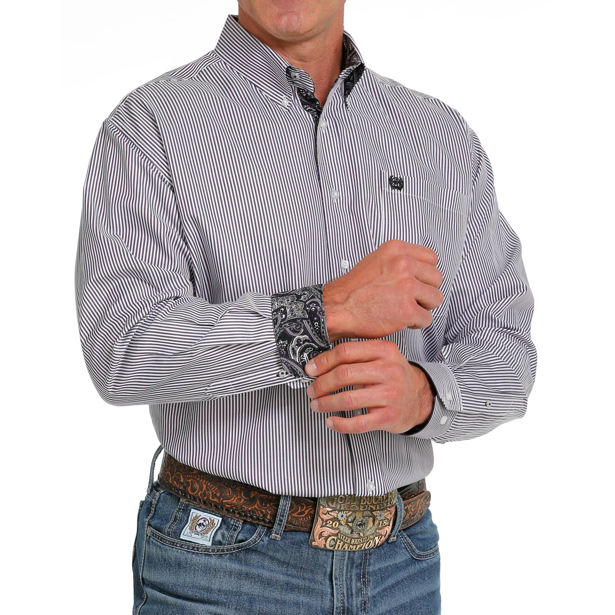 Cinch Men's Grey & White Stripe Shirt sold by Western Edge product image thumbnail 3