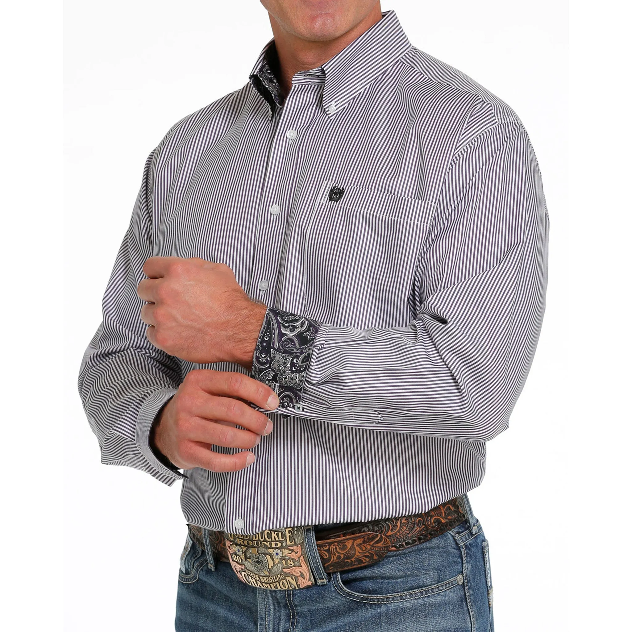 Cinch Men's Grey & White Stripe Shirt sold by Western Edge product image thumbnail 2