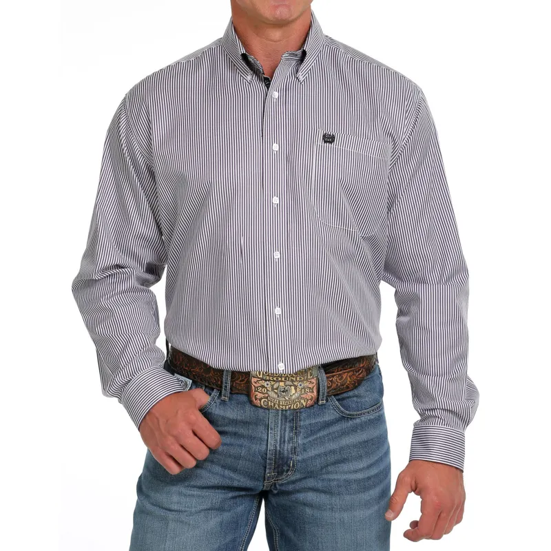 Cinch Men's Grey & White Stripe Shirt made by Cinch