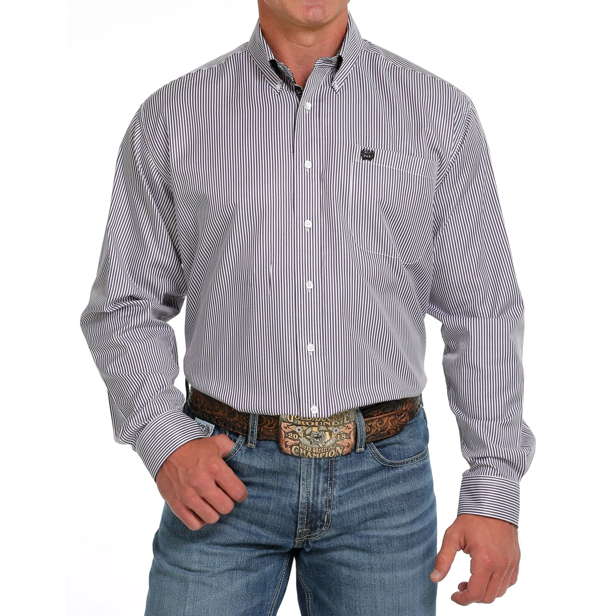 Cinch Men's Grey & White Stripe Shirt sold by Western Edge