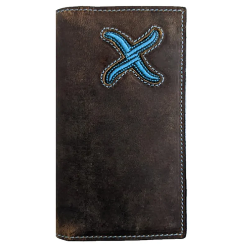 Twisted X Rodeo Distressed Brown and Turquoise Wallet made by Twisted X