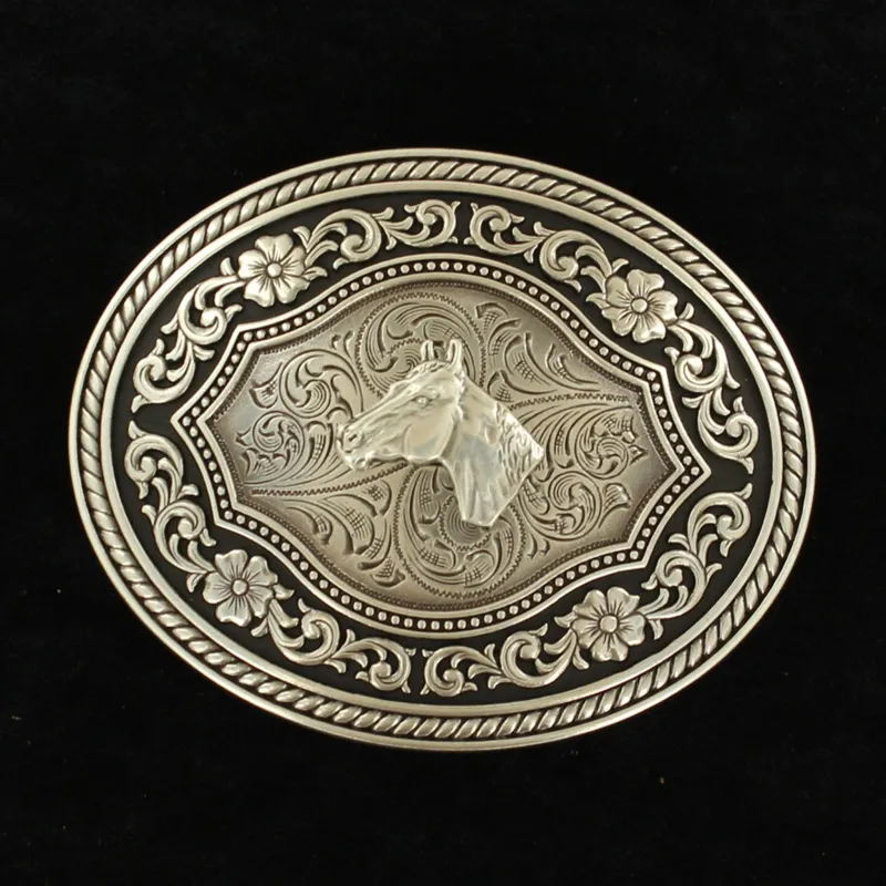 Nocona Oval Rope Edge Horsehead Buckle made by Nocona