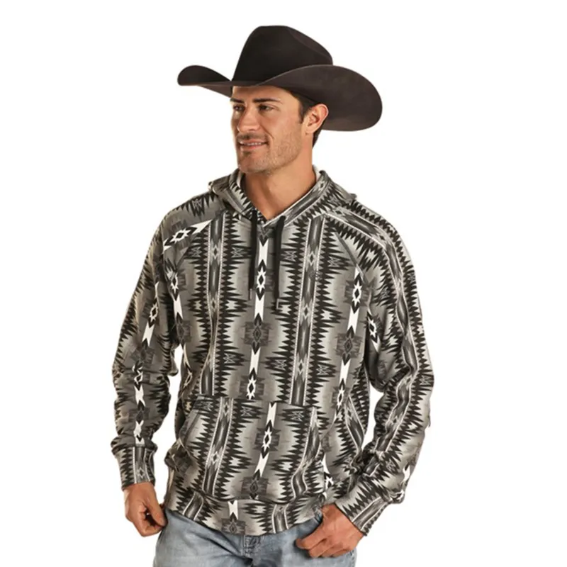 Rock & Roll Men's Black & White Aztec Hoodie sold by Western Edge