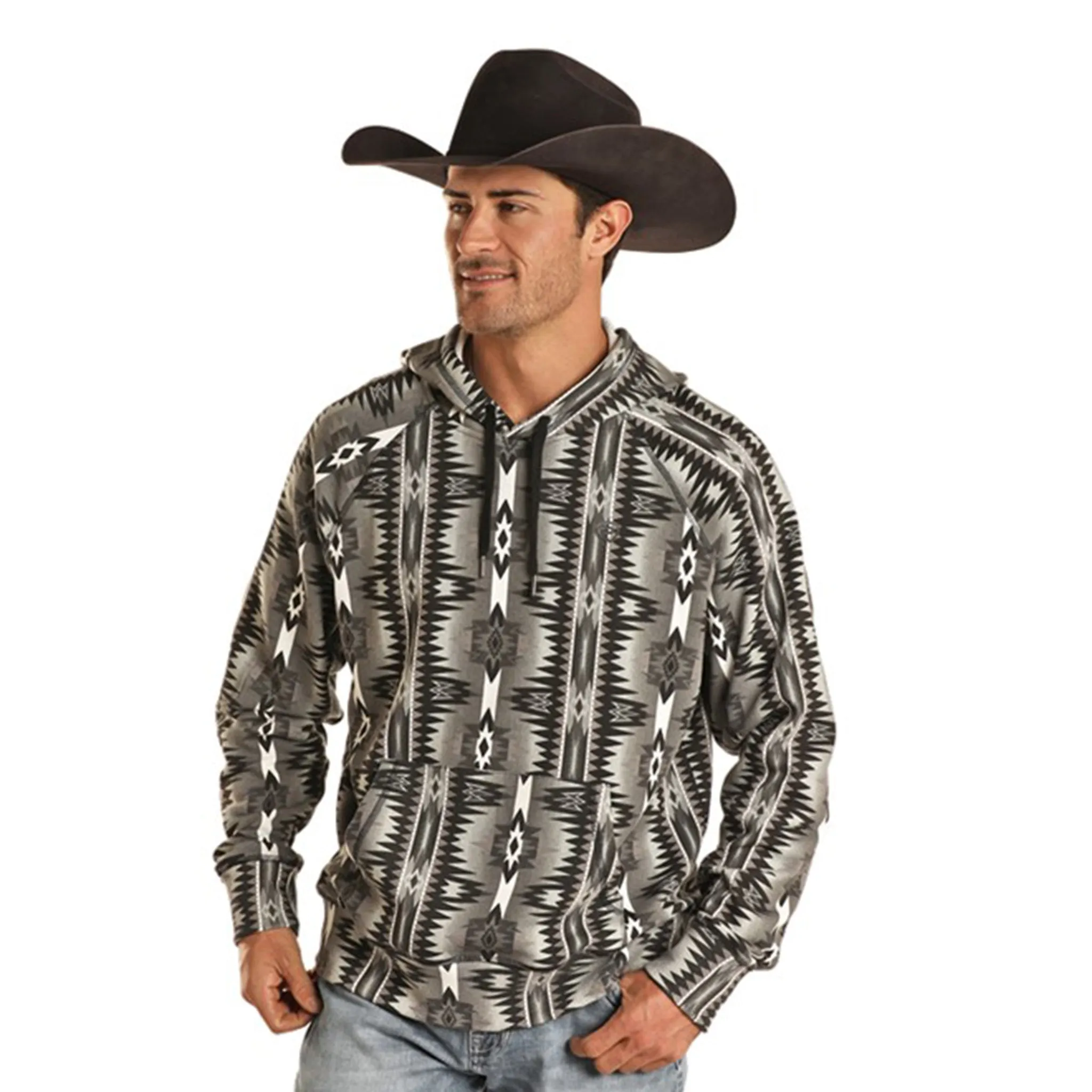 Rock & Roll Men's Black & White Aztec Hoodie sold by Western Edge