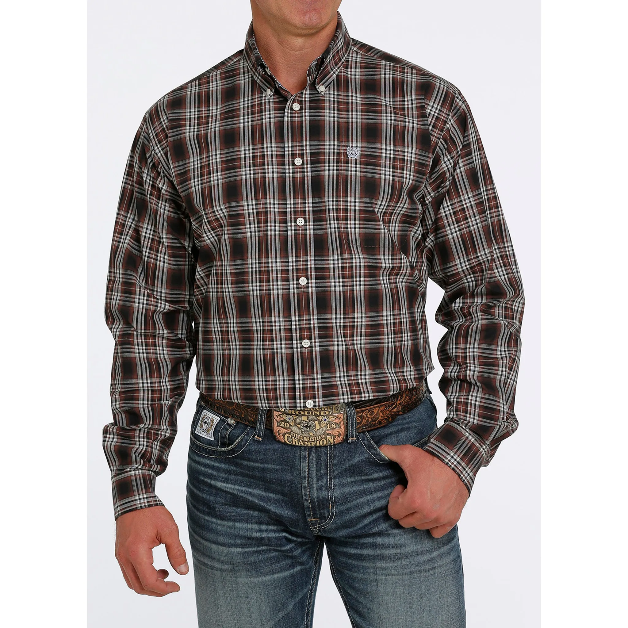 Cinch Men's Brown/Cream Plaid Shirt sold by Western Edge