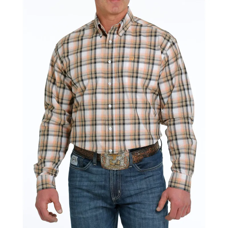 Cinch Men's White & Orange Plaid Shirt sold by Western Edge