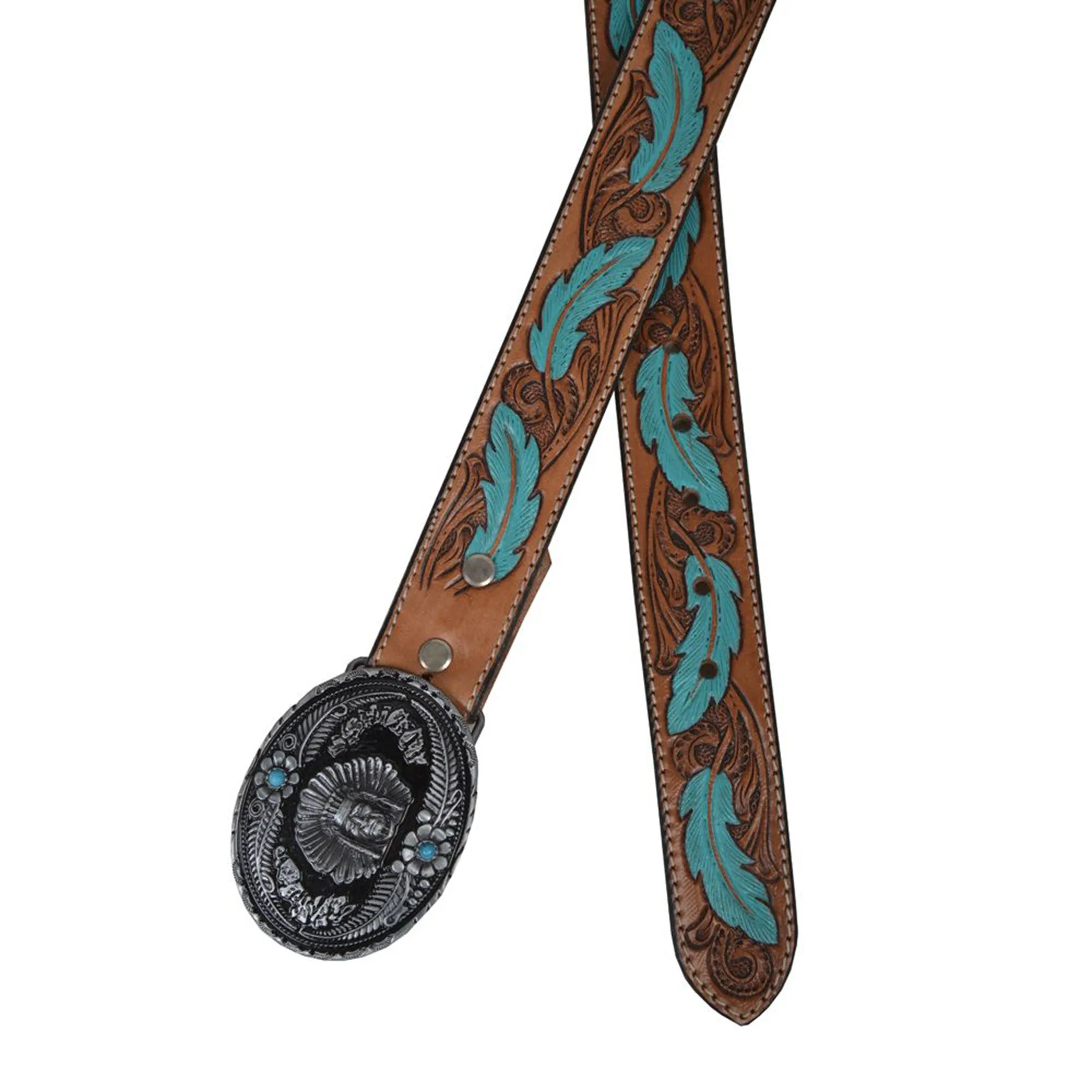 Women's Brown with Turquoise Feather Belt sold by Western Edge product image thumbnail 4