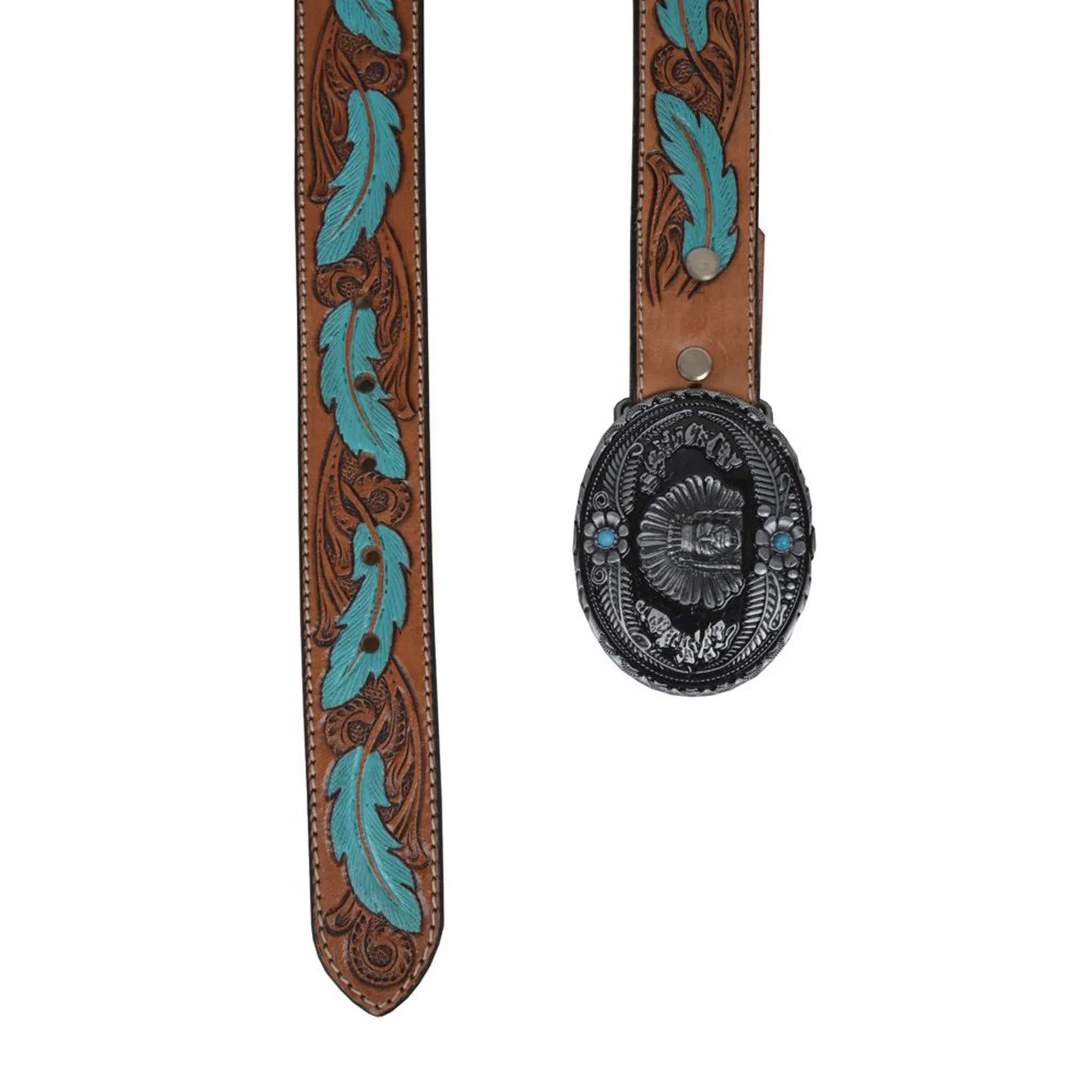 Women's Brown with Turquoise Feather Belt sold by Western Edge product image thumbnail 3
