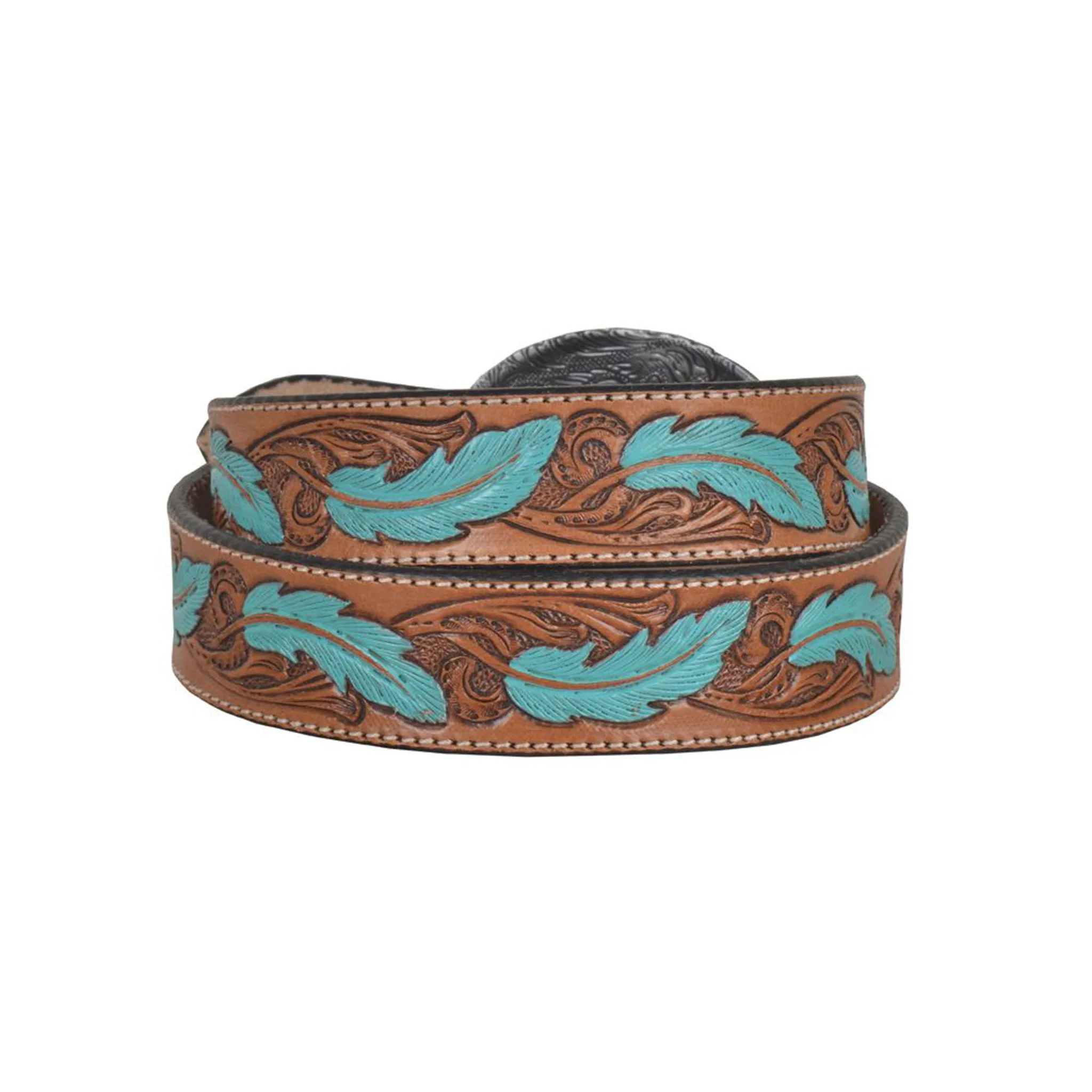 Women's Brown with Turquoise Feather Belt sold by Western Edge product image thumbnail 2