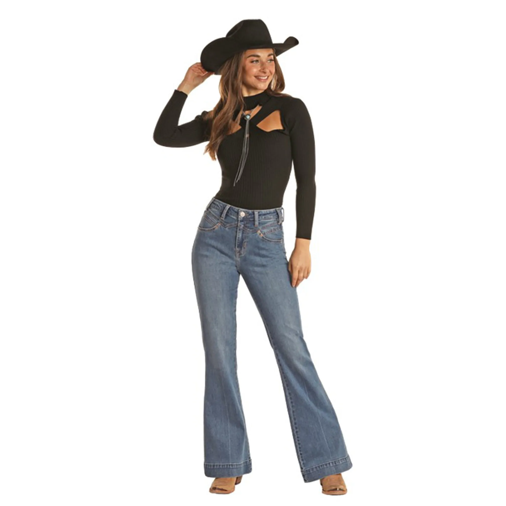 Rock & Roll Women's Vintage Blue Highrise Trouser sold by Western Edge