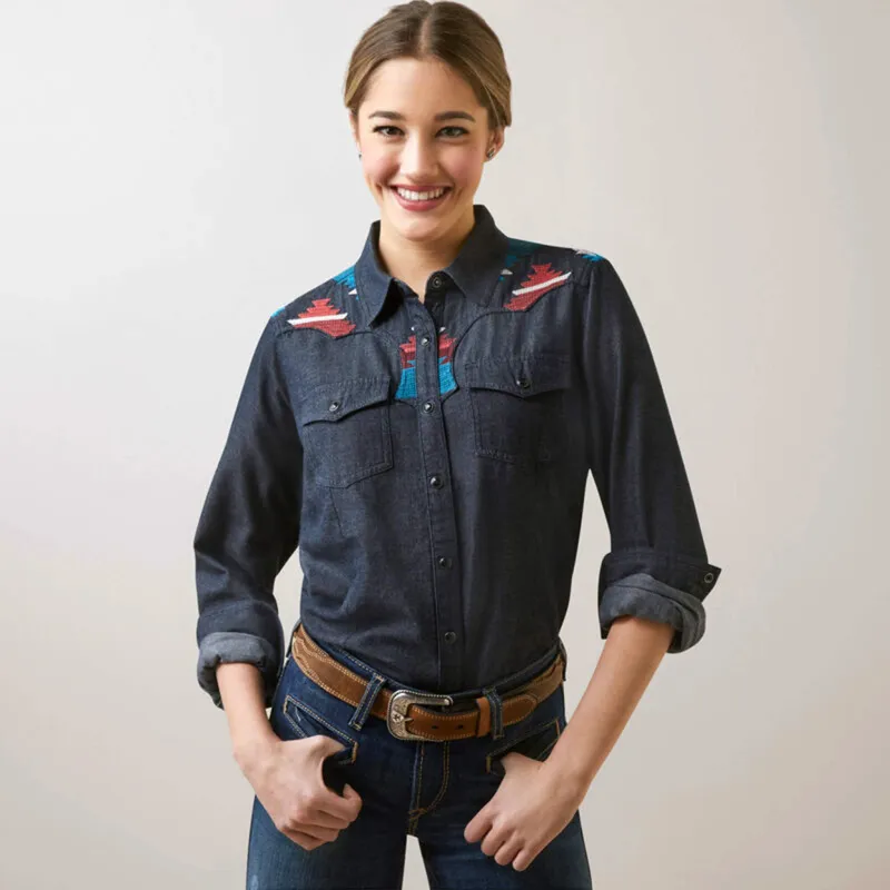 Ariat Woman's Dutton Blue Shirt made by Ariat