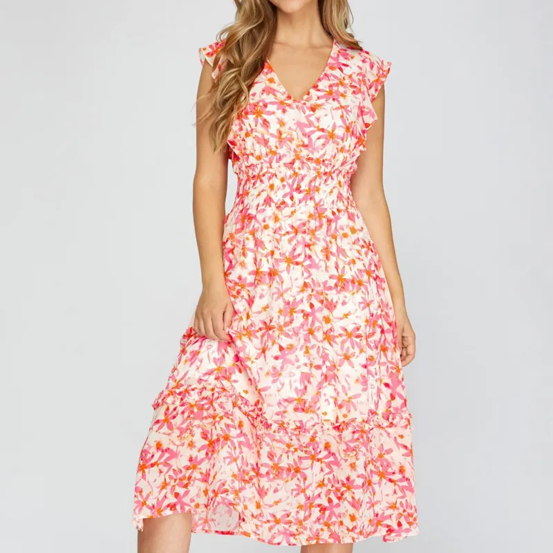 She +Sky Women's Floral Print Ruffle Dress made by Western Edge