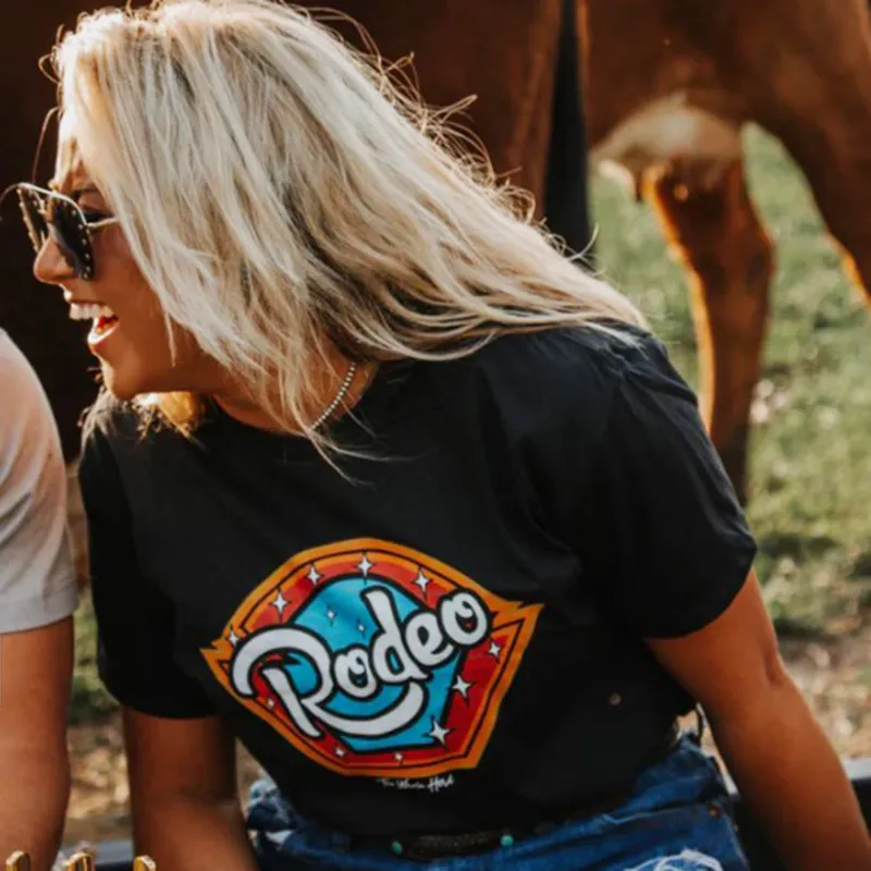The Whole Herd Women's Black Retro Rodeo T-Shirt made by Western Edge