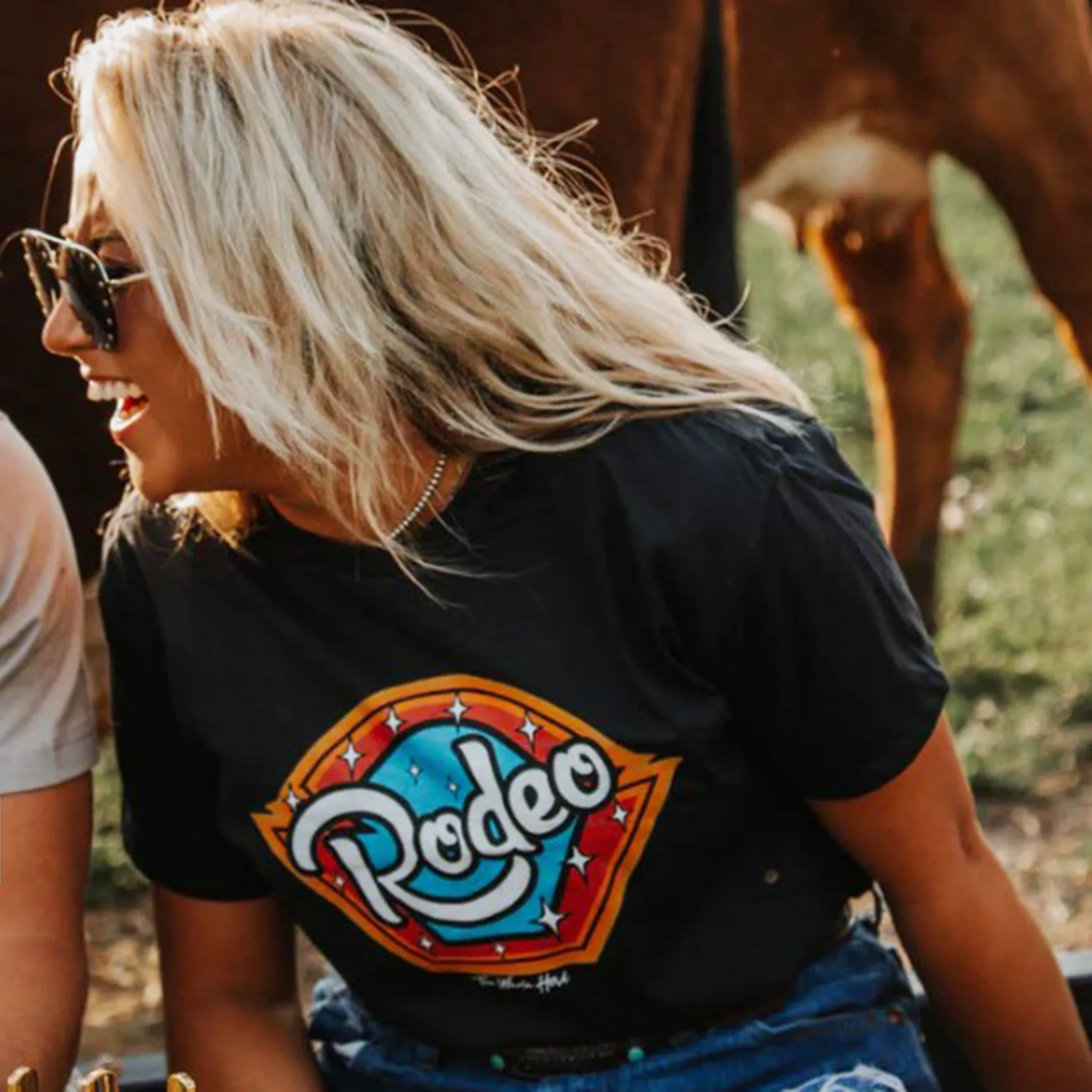 The Whole Herd Women's Black Retro Rodeo T-Shirt sold by Western Edge