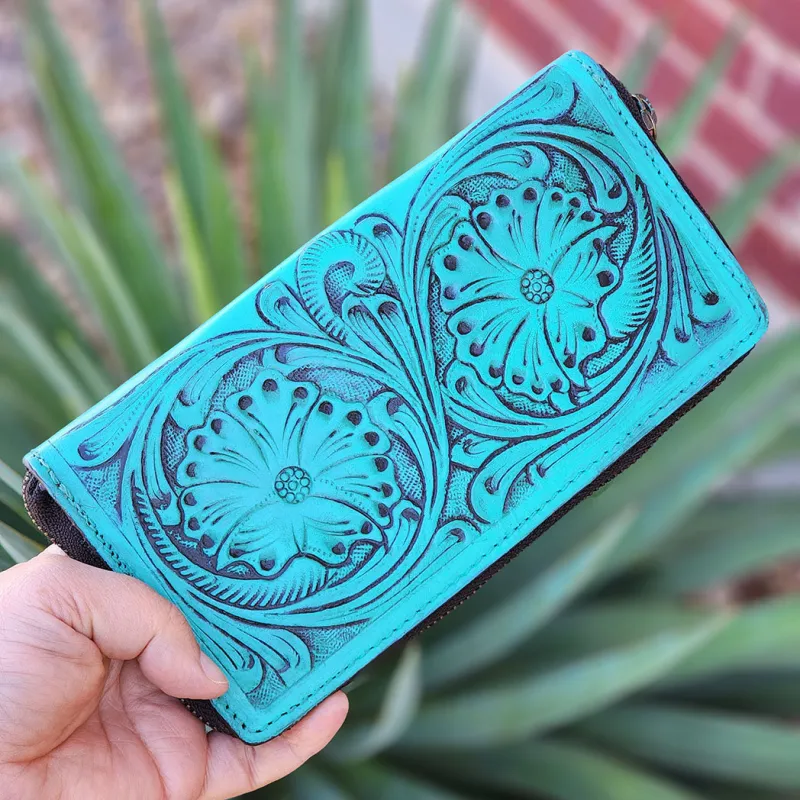 American Darling Turquoise Tooled Wallet made by Western Edge