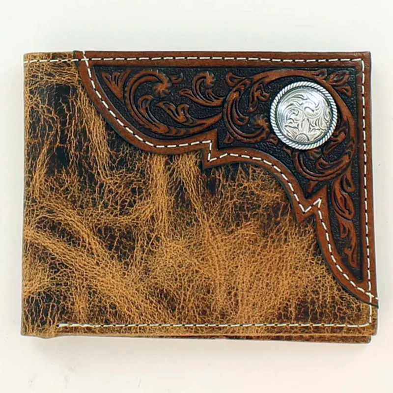 Ariat Men's Tan/Floral Scallop Bi-Fold Wallet made by Ariat