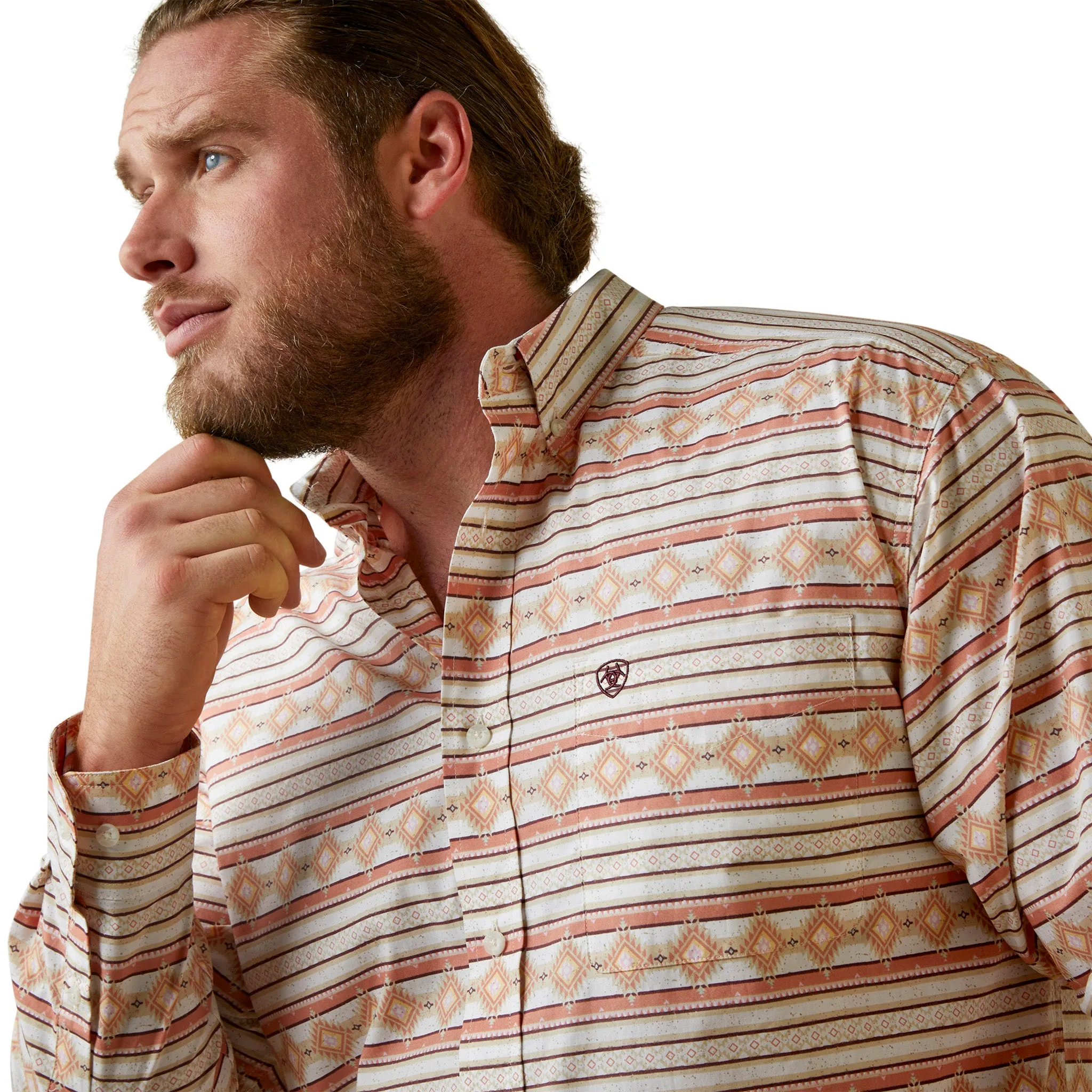 Ariat Men's Orange Aztec Shirt sold by Western Edge product image thumbnail 3