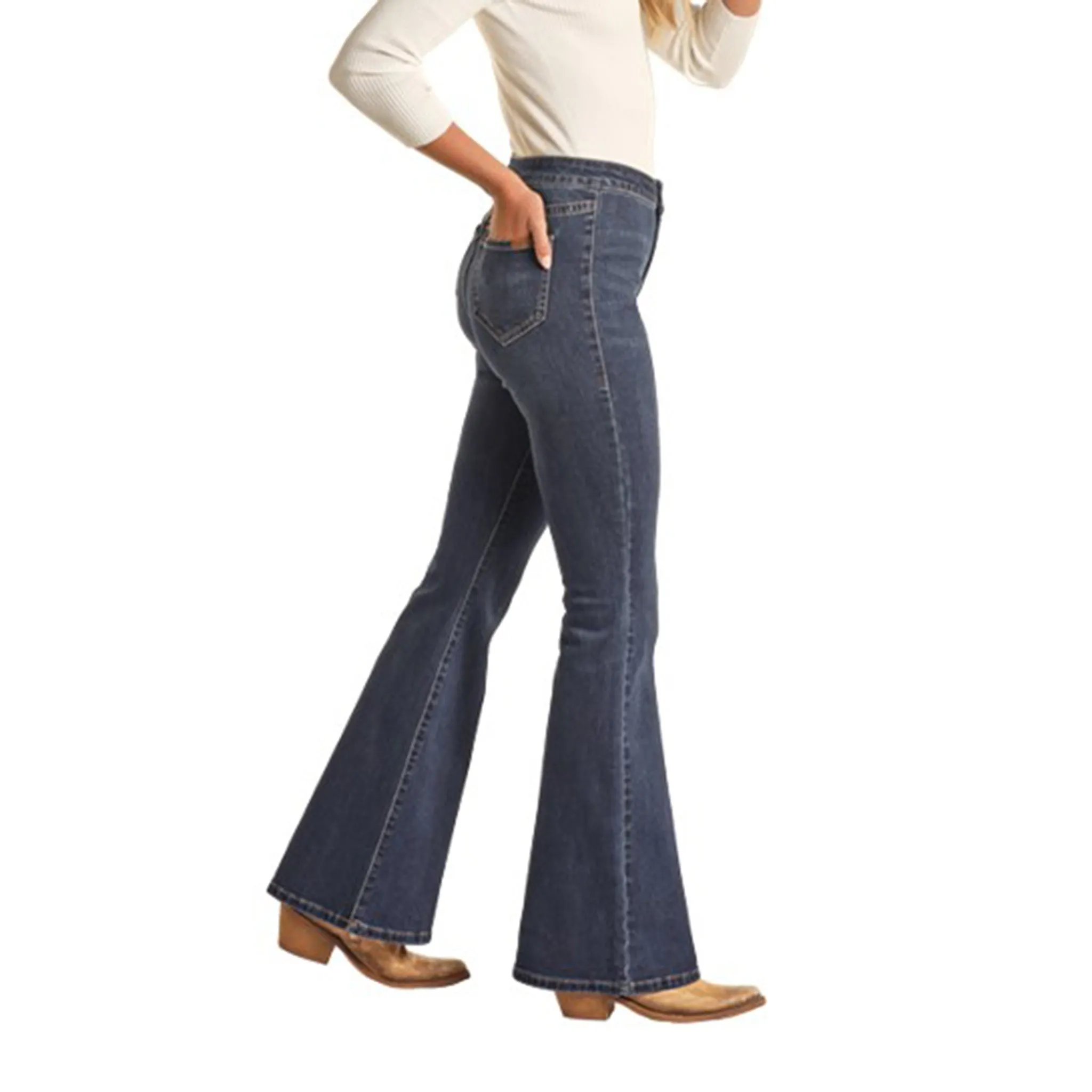 Rock & Roll Women's Dark Wash Button Flare Jeans sold by Western Edge product image thumbnail 2
