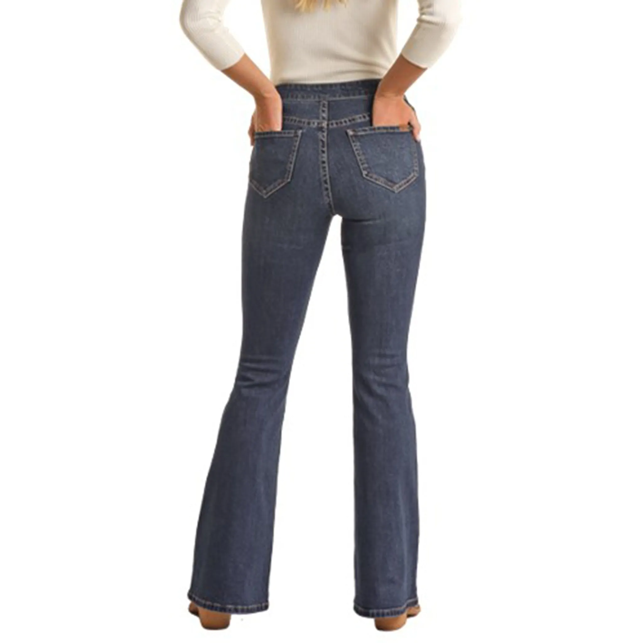 Rock & Roll Women's Dark Wash Button Flare Jeans sold by Western Edge product image thumbnail 3