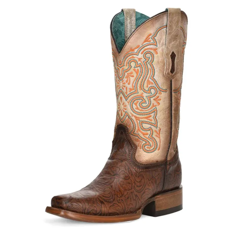 Corral Women's Brown Floral Tooled Boot made by Western Edge