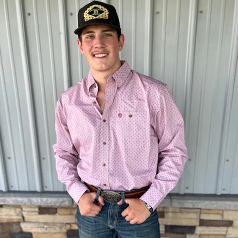 Wrangler Men's Peach Geometric Long Sleeve Shirt made by Wrangler