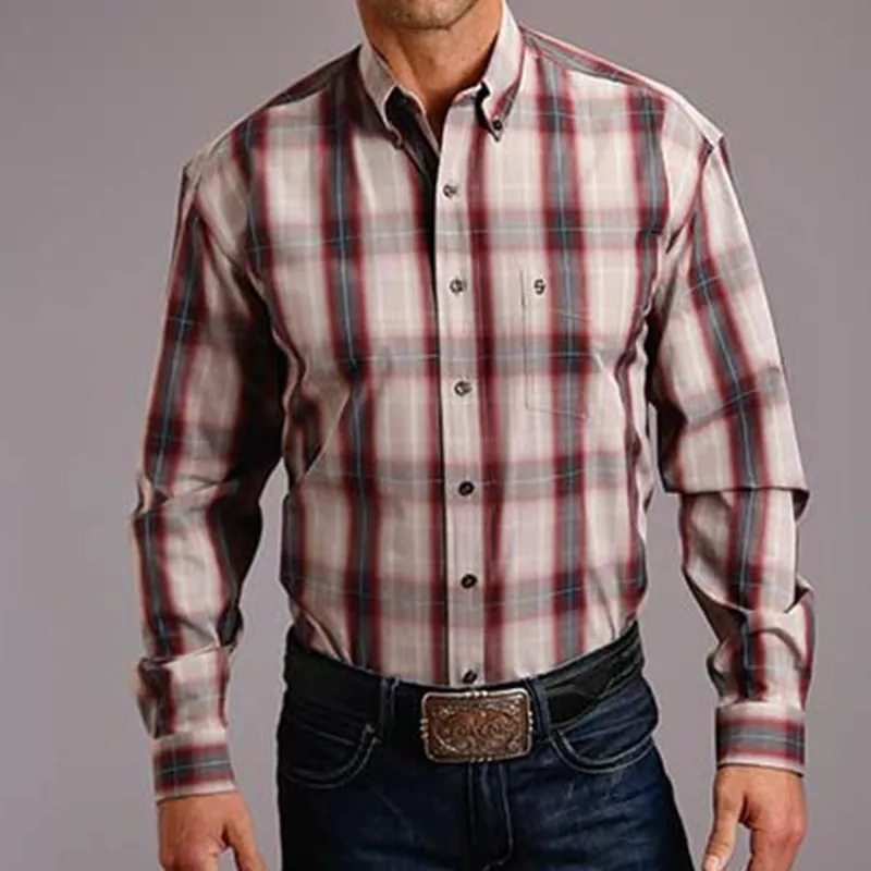 Roper Men's Sandy/Red Ombre Long Sleeve Shirt made by Roper