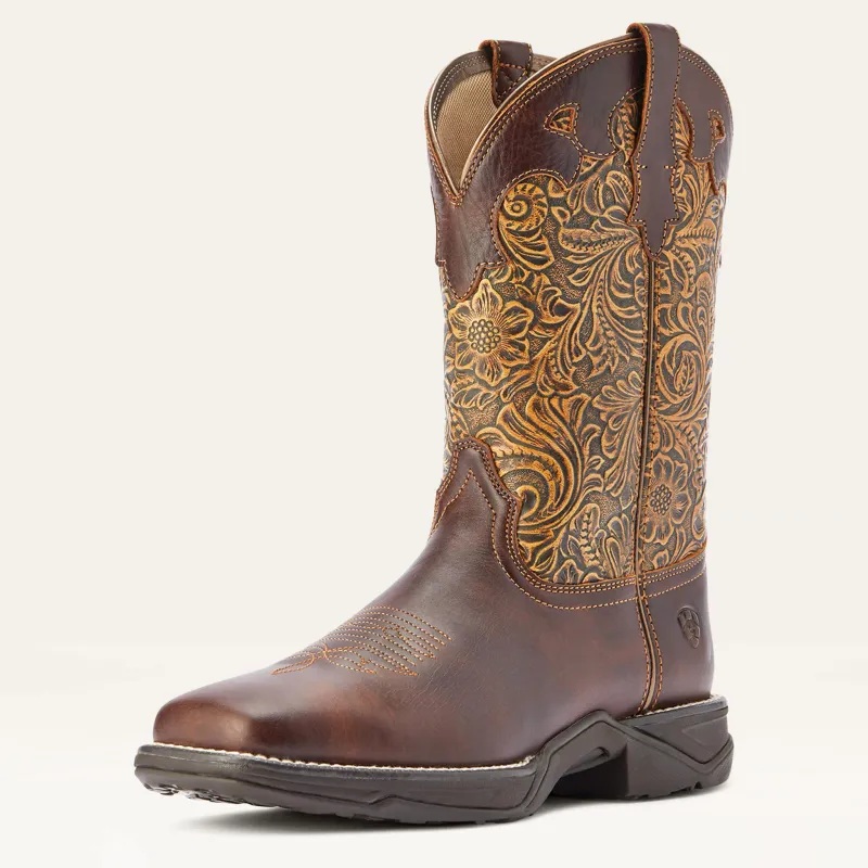 Ariat Women's Clay and Brown Floral Square Toe Boots made by Ariat