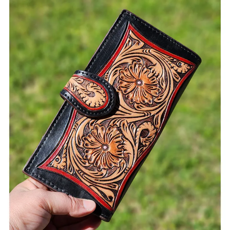 American Darling Black & Red Tooled Leather Wallet made by Western Edge