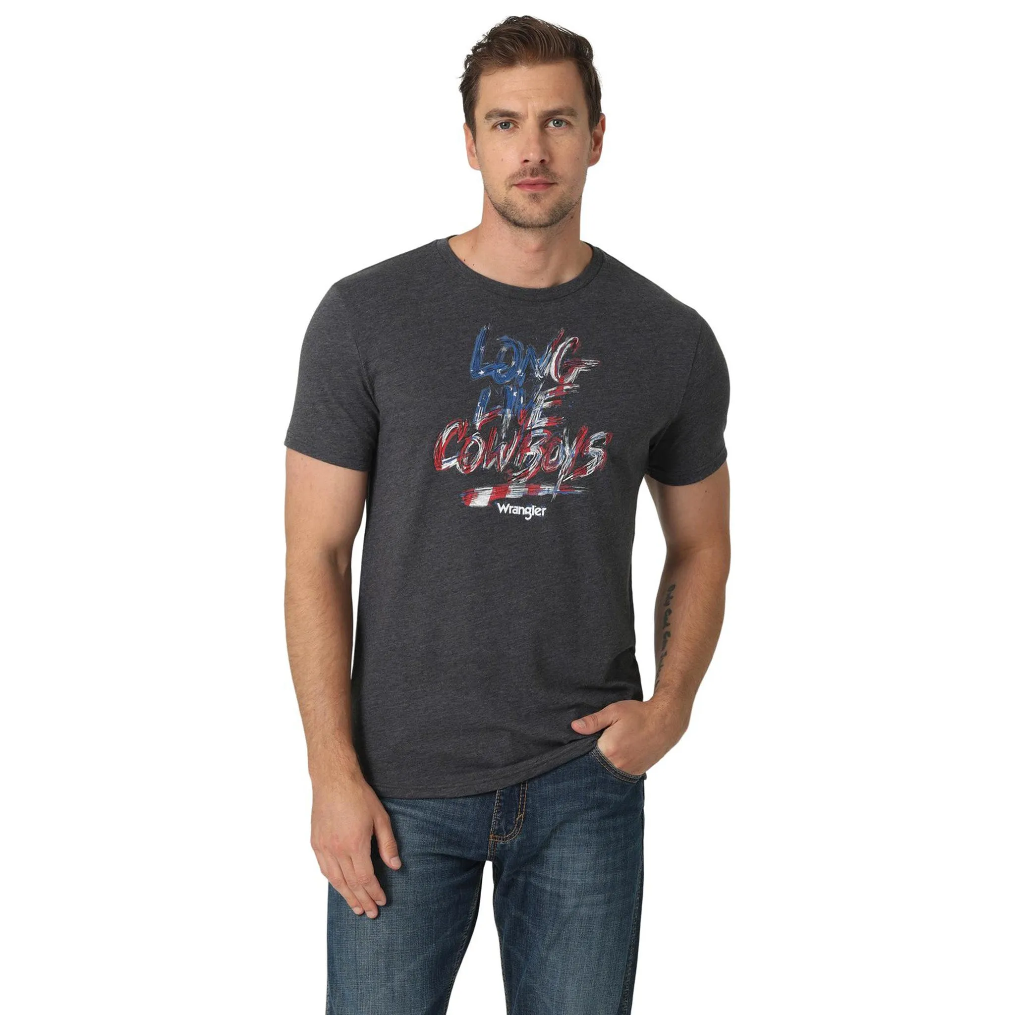 Wrangler Men's Charcoal Long Live Cowboys Tee sold by Western Edge