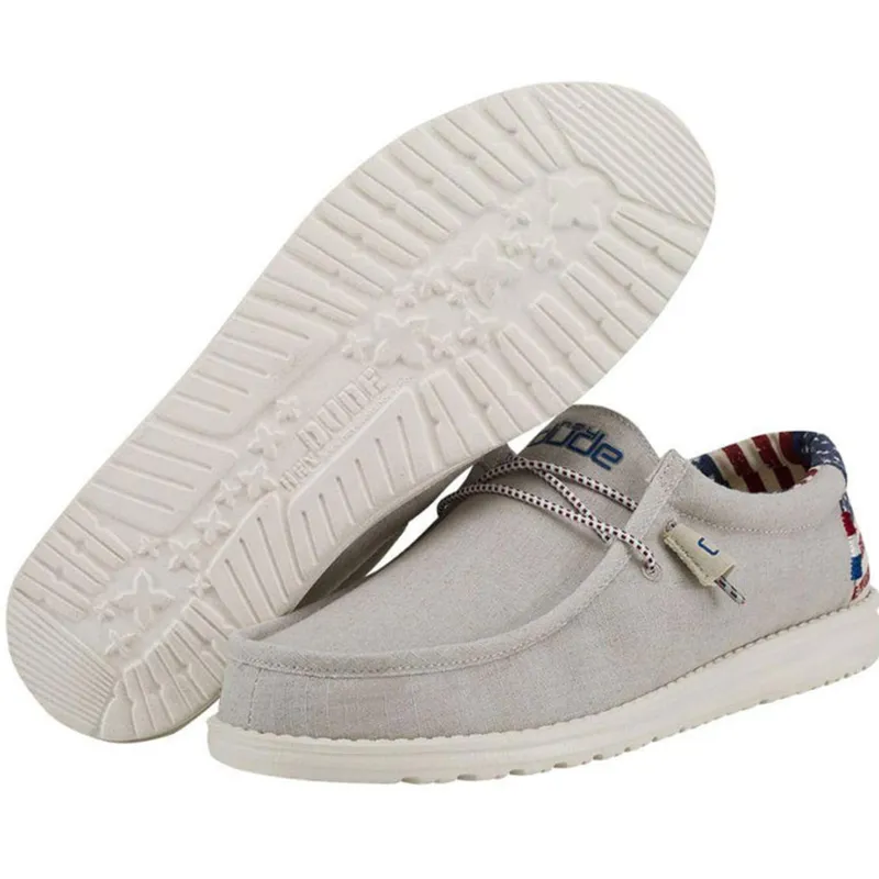 Hey Dude Mens Wally Shoe Off White Patriotic sold by Western Edge