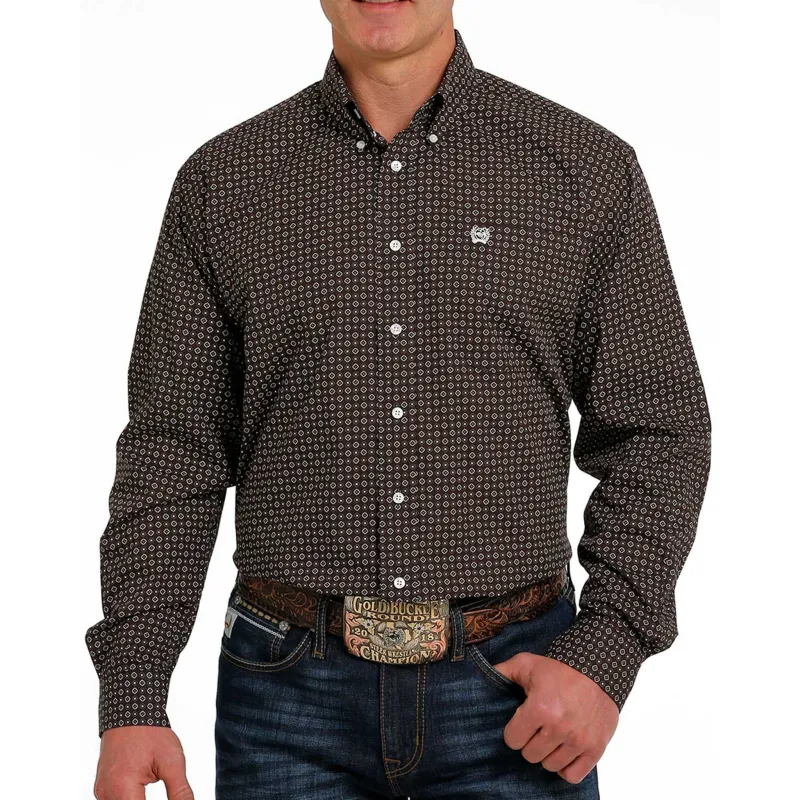 Cinch Men's Brown Geometric Shirt made by Cinch