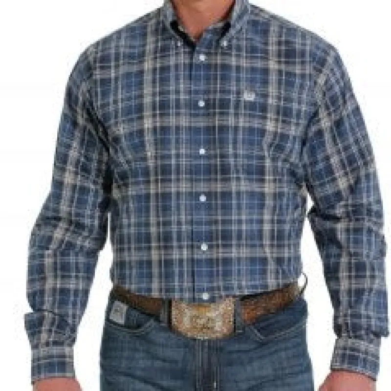 Cinch Men's Blue Plaid Long Sleeve made by Western Edge