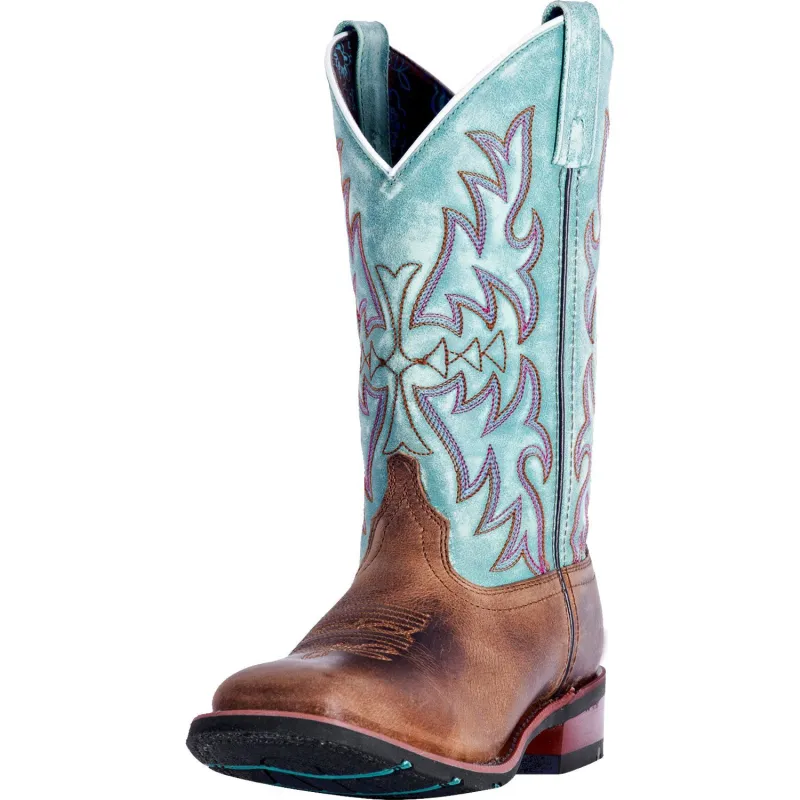 Laredo Brown and Turquoise Anita Square Toe Boot made by Laredo
