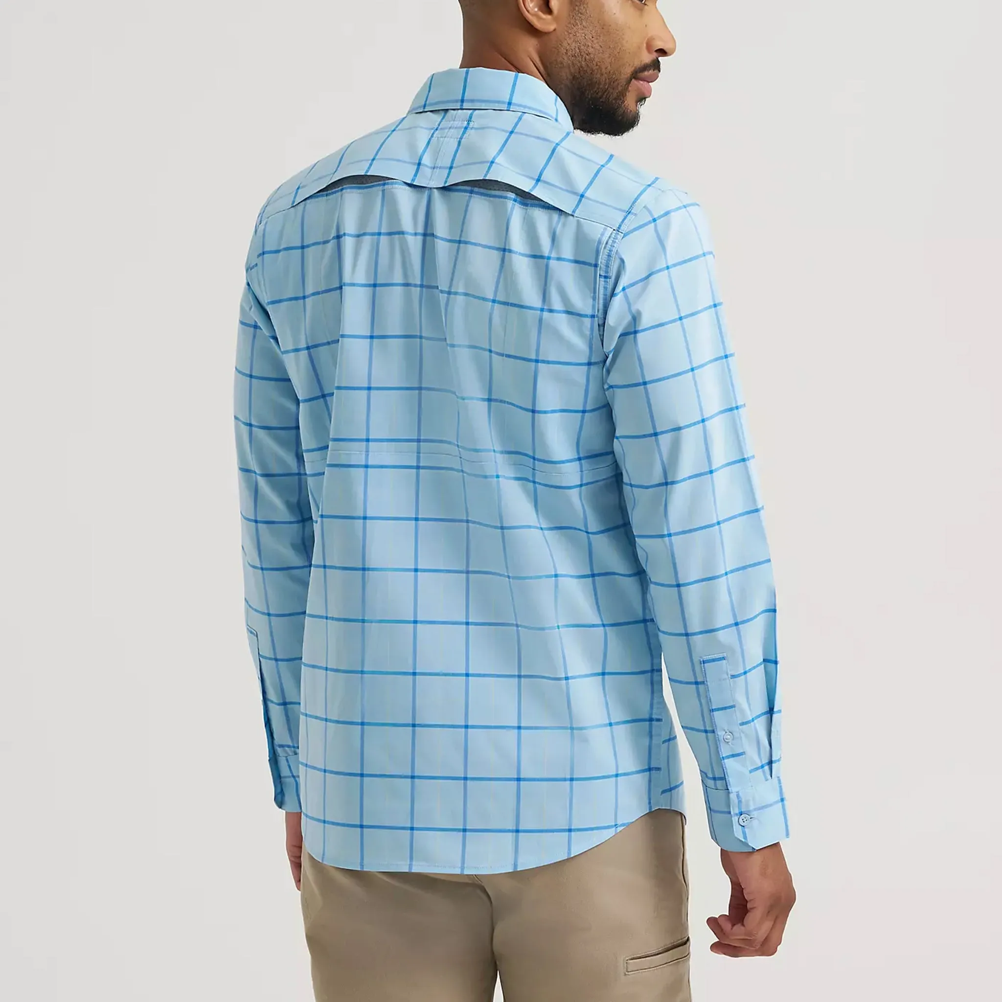 Wrangler Men's Blue Plaid Vented Long Sleeve Shirt sold by Western Edge product image thumbnail 2