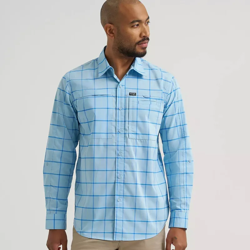 Wrangler Men's Blue Plaid Vented Long Sleeve Shirt made by Wrangler