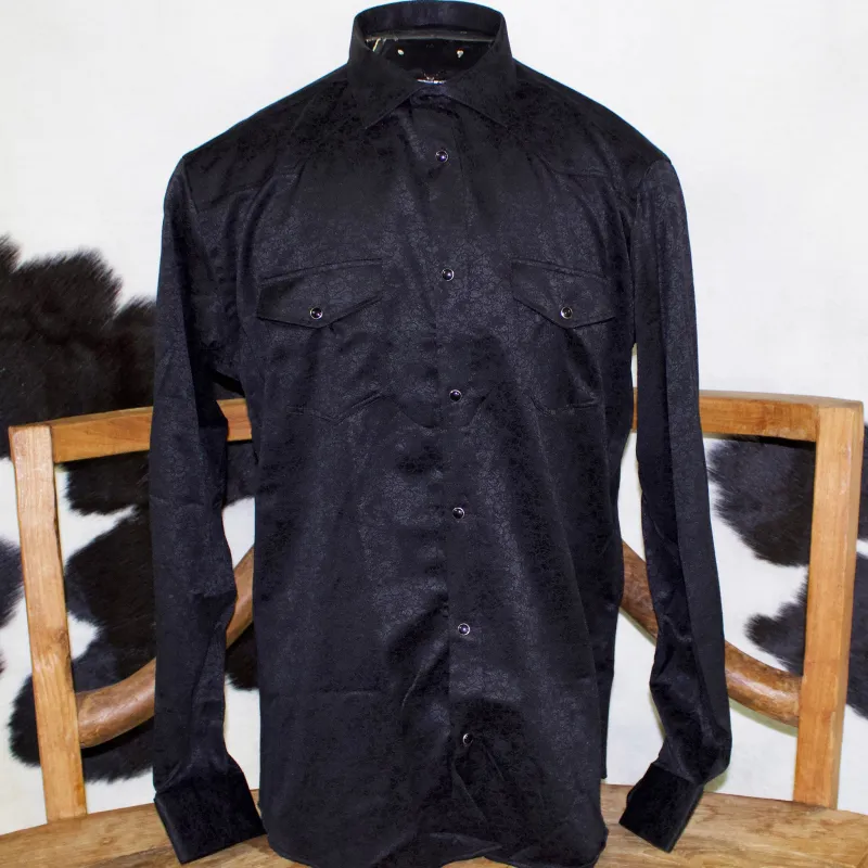 Men's Black Tone Paisley Print Long Sleeve Shirt made by Western Edge